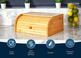 RoyalHouse bamboo bread box with tight-seal lid for freshness