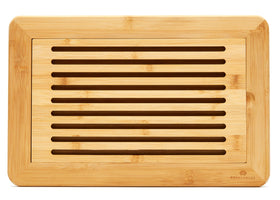 RoyalHouse bamboo bread cutting board with crumb tray close-up, durable and knife-friendly.