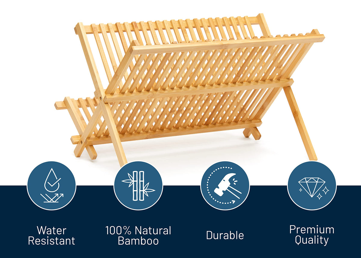 RoyalHouse bamboo dish rack collapsible frame simplifies storage after drying.