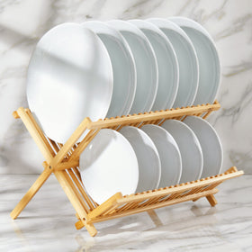 RoyalHouse bamboo dish rack on-counter drying with ample airflow.