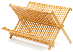 RoyalHouse bamboo dish rack foldable design preserves counter space and ease of use.