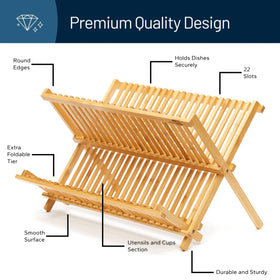 RoyalHouse bamboo dish rack fits full dinner sets neatly.