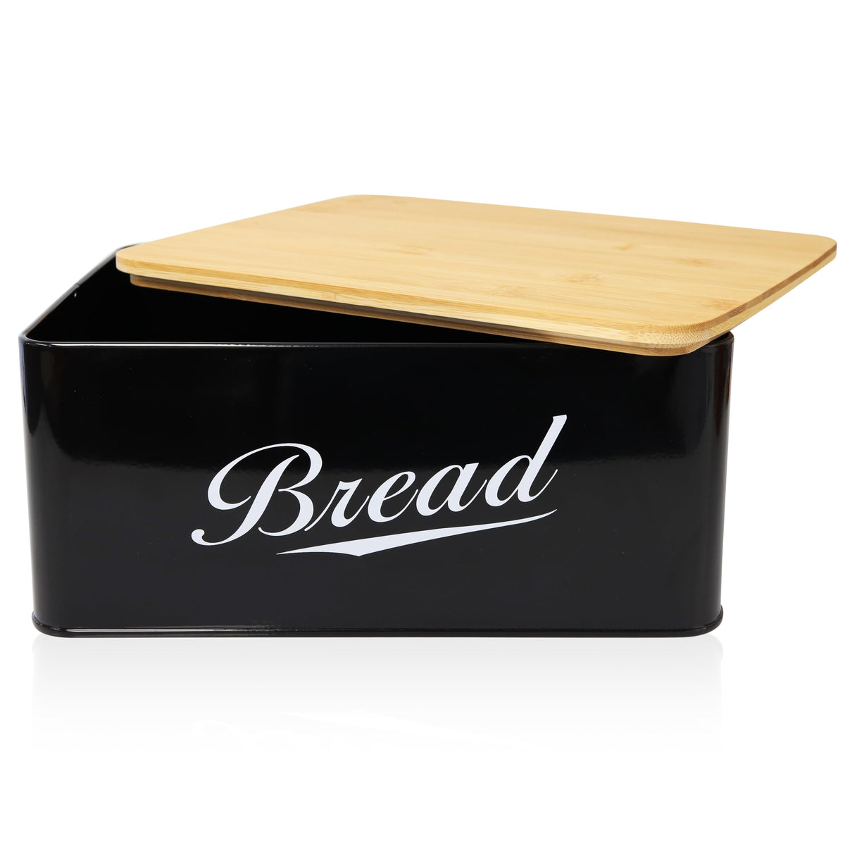 RoyalHouse bread box with bamboo lid doubles as a cutting board for easy slicing