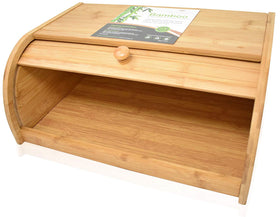 RoyalHouse bamboo roll-top bread box dimensions 15.12 x 11 x 6.8 inches.