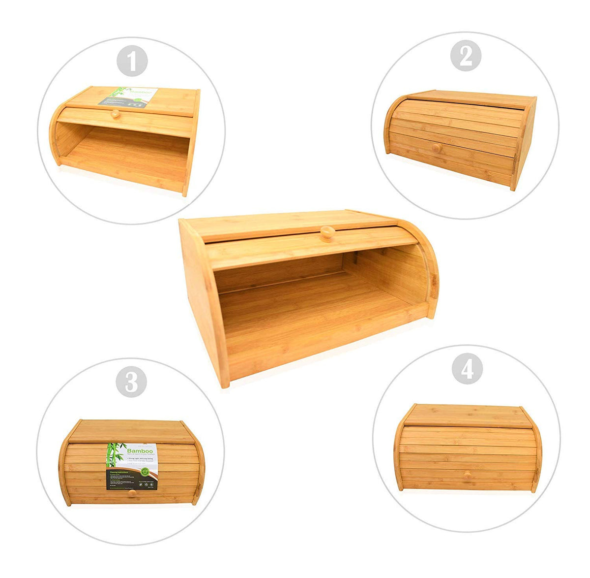 RoyalHouse bamboo roll-top bread box side view shows compact kitchen storage.