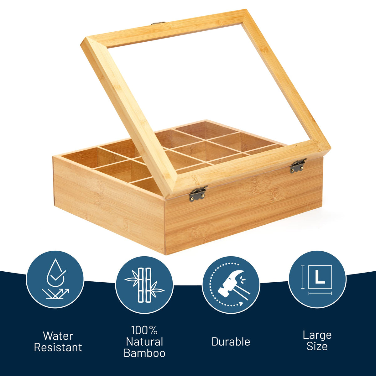 RoyalHouse bamboo tea storage 12 compartments keeps sachets organized and easy to grab.