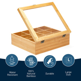 RoyalHouse bamboo tea storage 12 compartments keeps sachets organized and easy to grab.