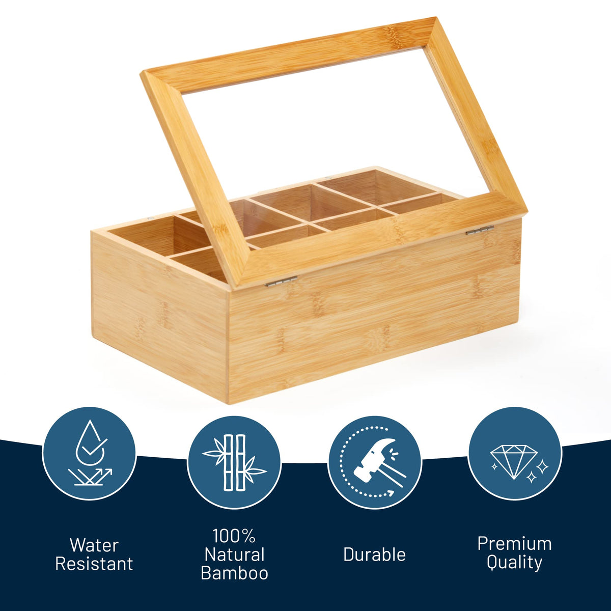 RoyalHouse bamboo organizer with eight compartments for tea bags