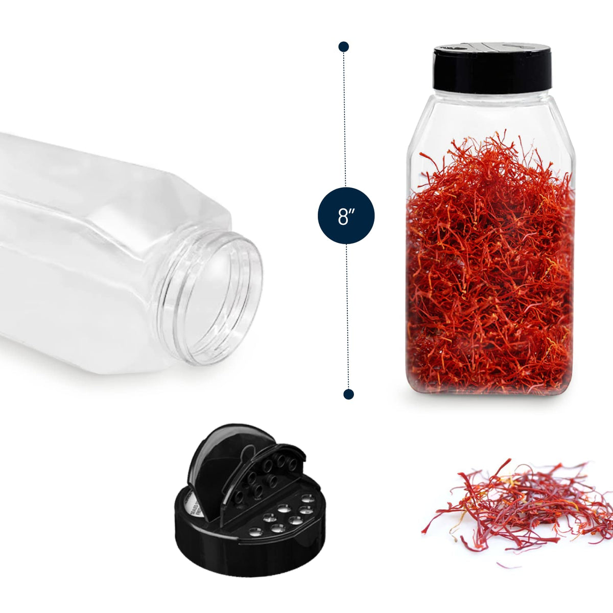 RoyalHouse clear plastic spice jars for quick content identification.