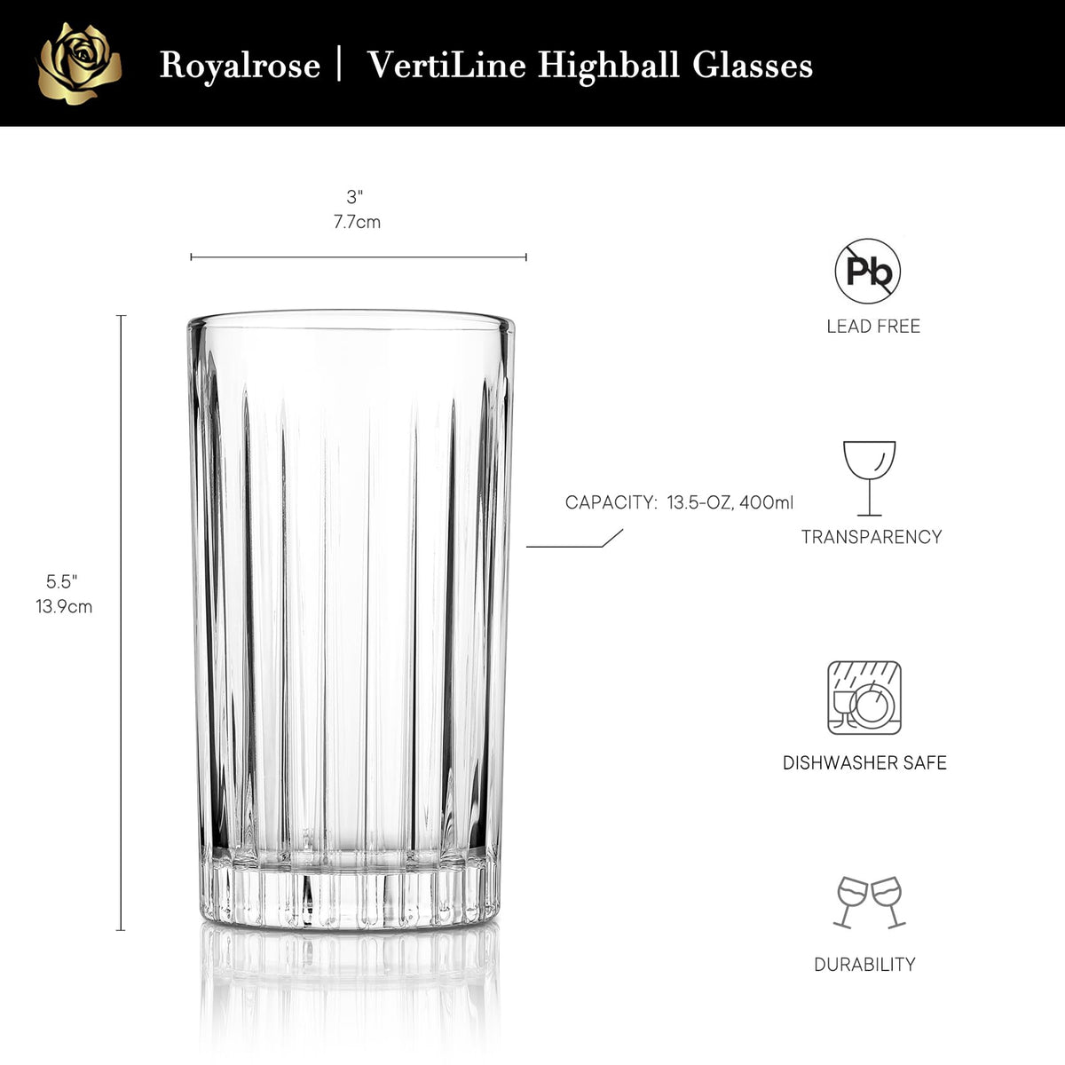 Lead-free crystal clarity from Royalrose VertiLine enhances table presentation