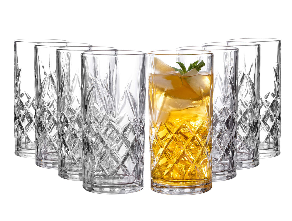 Royalty Art Kinsley textured-base highball glass with a confident grip.