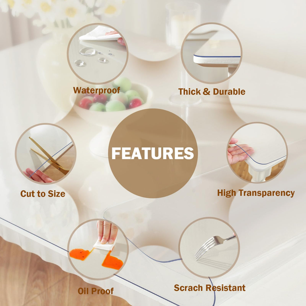 Royhom cut to fit rectangle table mat with simple scissors