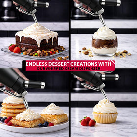 ROYLO GLOBE dispenser ready for decorating desserts with light whipped cream.