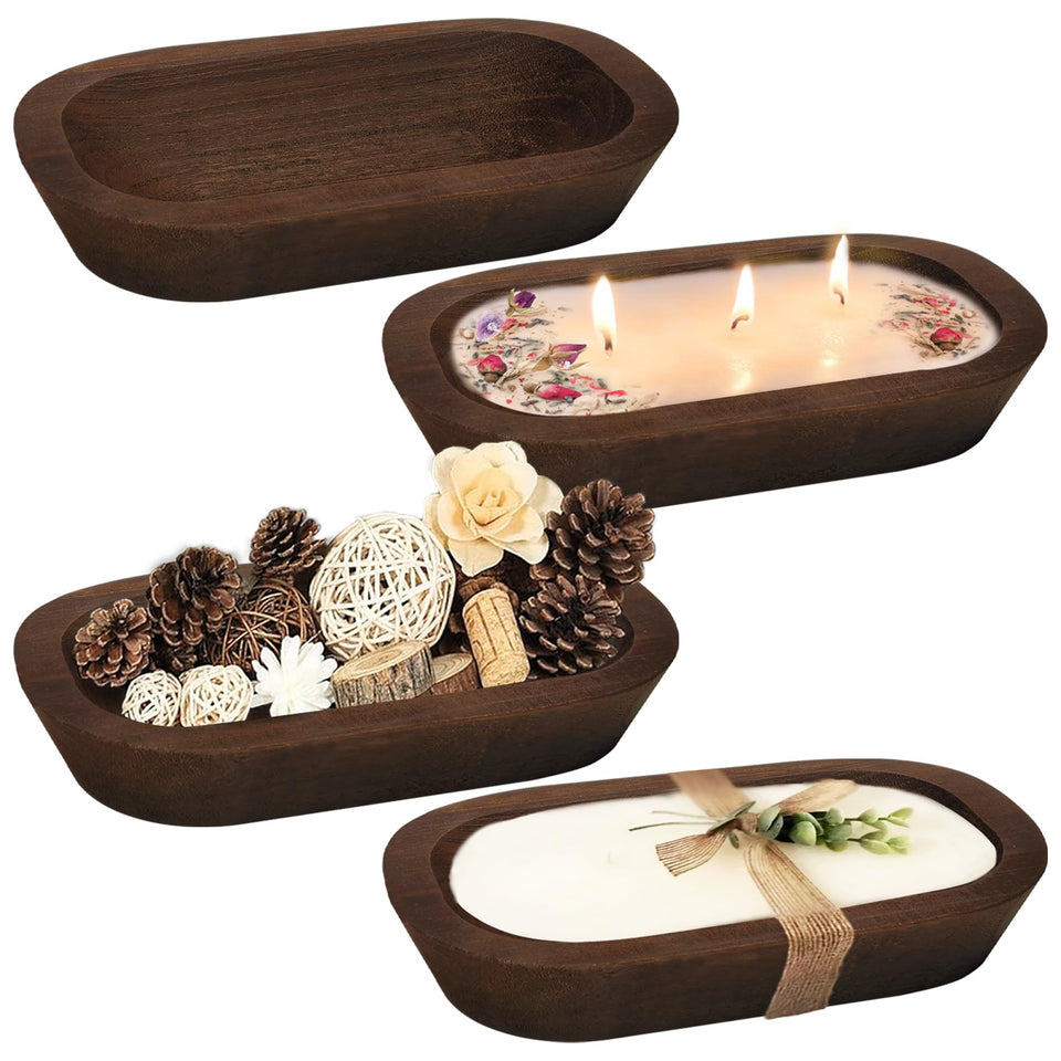 Royxen four-pack natural wood dough bowls for rustic table centerpieces.
