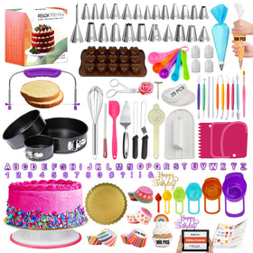 RFAQK 700-piece cake decorating kit laid out with tools for creative desserts.