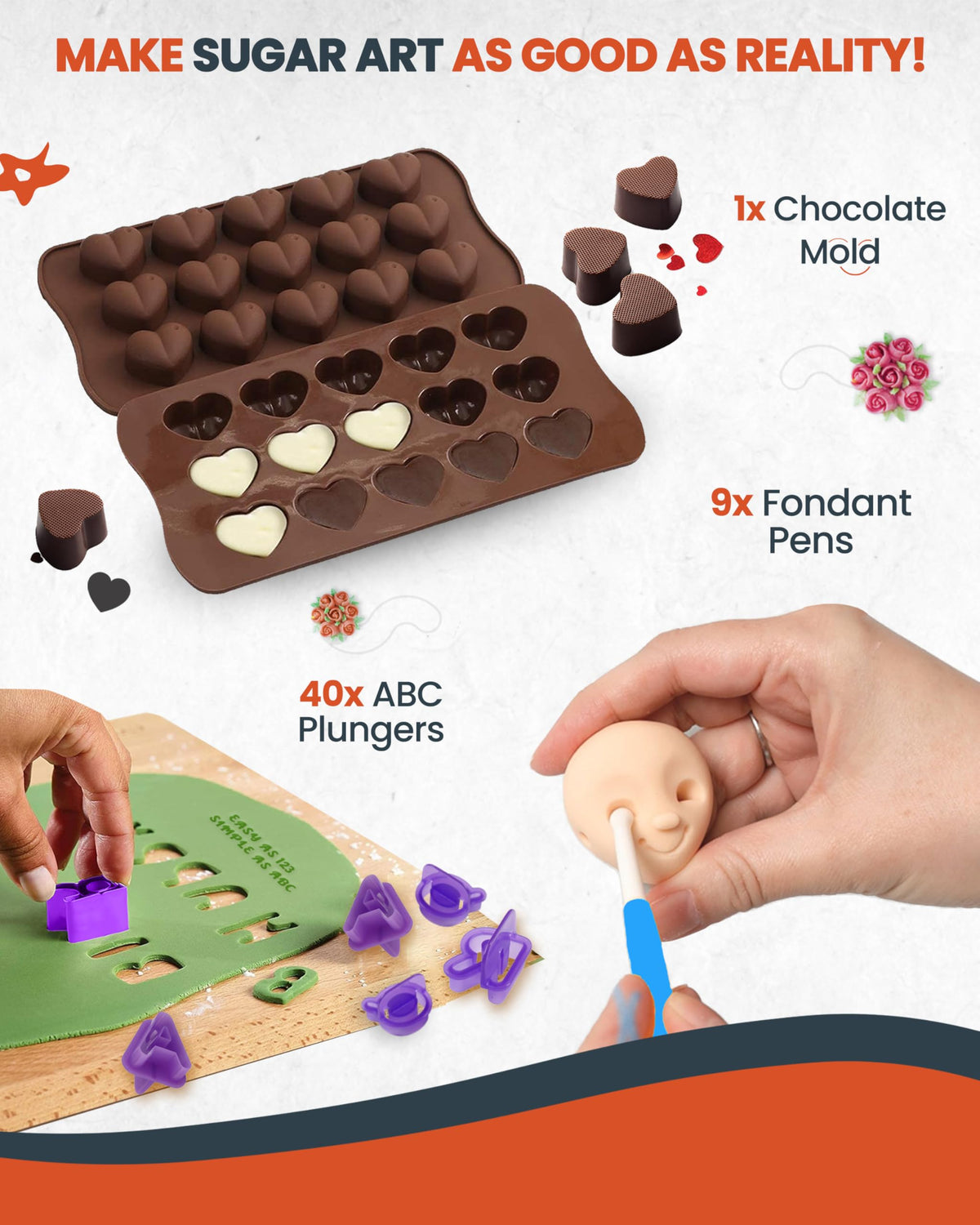 RFAQK fondant tools set for detailed sugar decorations.
