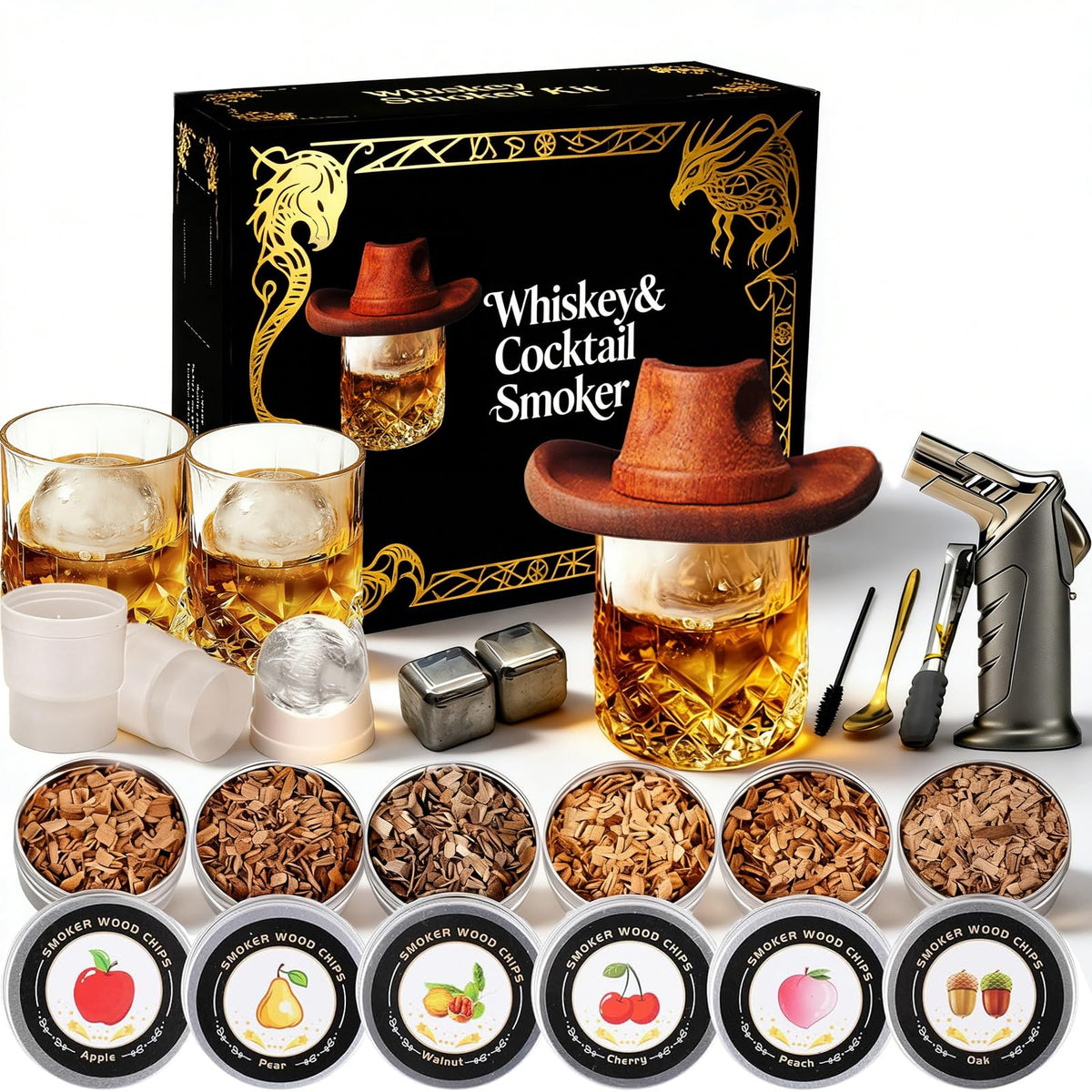 RRuimu whiskey-smoker-kit-torch demonstrates aroma-infused cocktails.