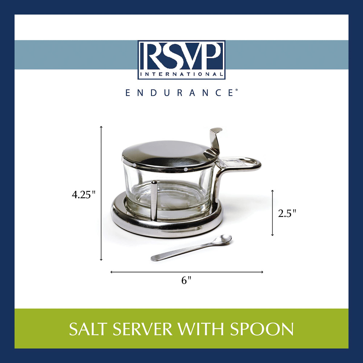 Flip-top lid with gasket on RSVP Endurance salt server preserves dryness