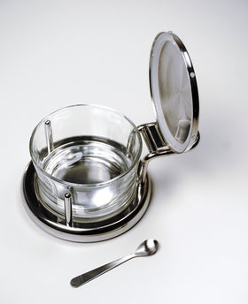Polished stainless steel base of RSVP Endurance salt server adds durability