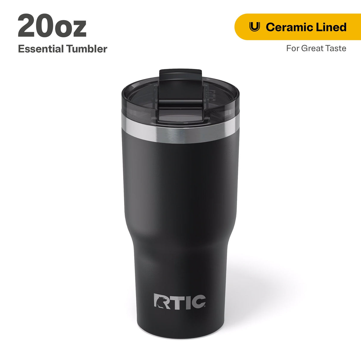 RTIC 20oz Essential Tumbler ceramic-lined interior preserves flavor during daily beverages.