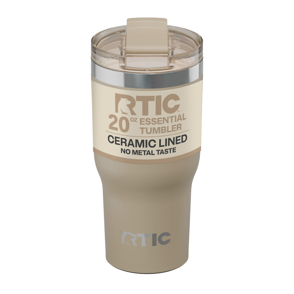 RTIC 20oz Essential Tumbler lid shown with a secure, spill-resistant travel seal.