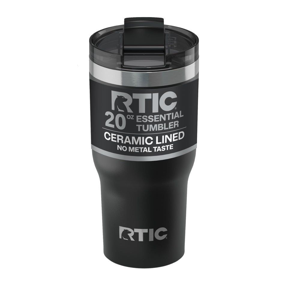 RTIC 20oz Essential Tumbler with lid ceramic-lined interior preserving flavor on the go.