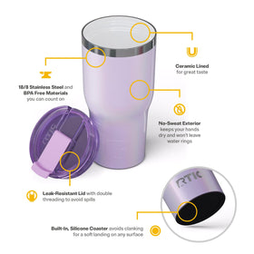 RTIC 30oz Essential Tumbler lavender glitter double-wall insulation keeps beverages cold hours