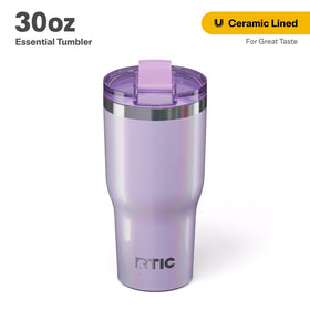 RTIC 30oz Essential Tumbler lavender glitter lid close-up showing leak-resistant seal