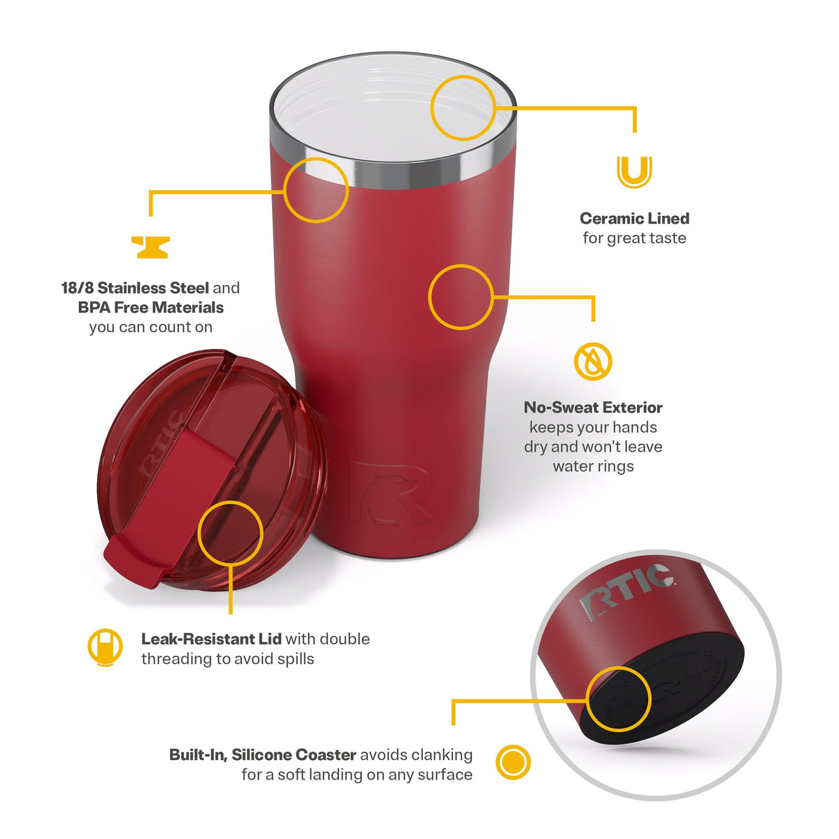 RTIC 30oz Essential Tumbler with leak-resistant lid for secure on-the-go sipping.
