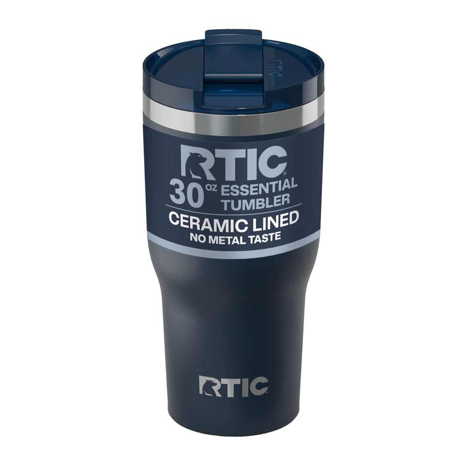 RTIC 30oz Essential Tumbler with Lid showing leak-resistant design for on-the-go use