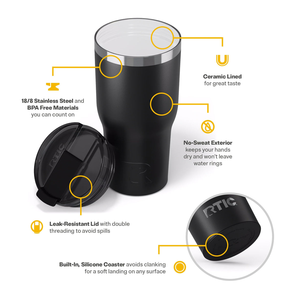 RTIC 30oz Essential Tumbler stainless steel exterior resists condensation.