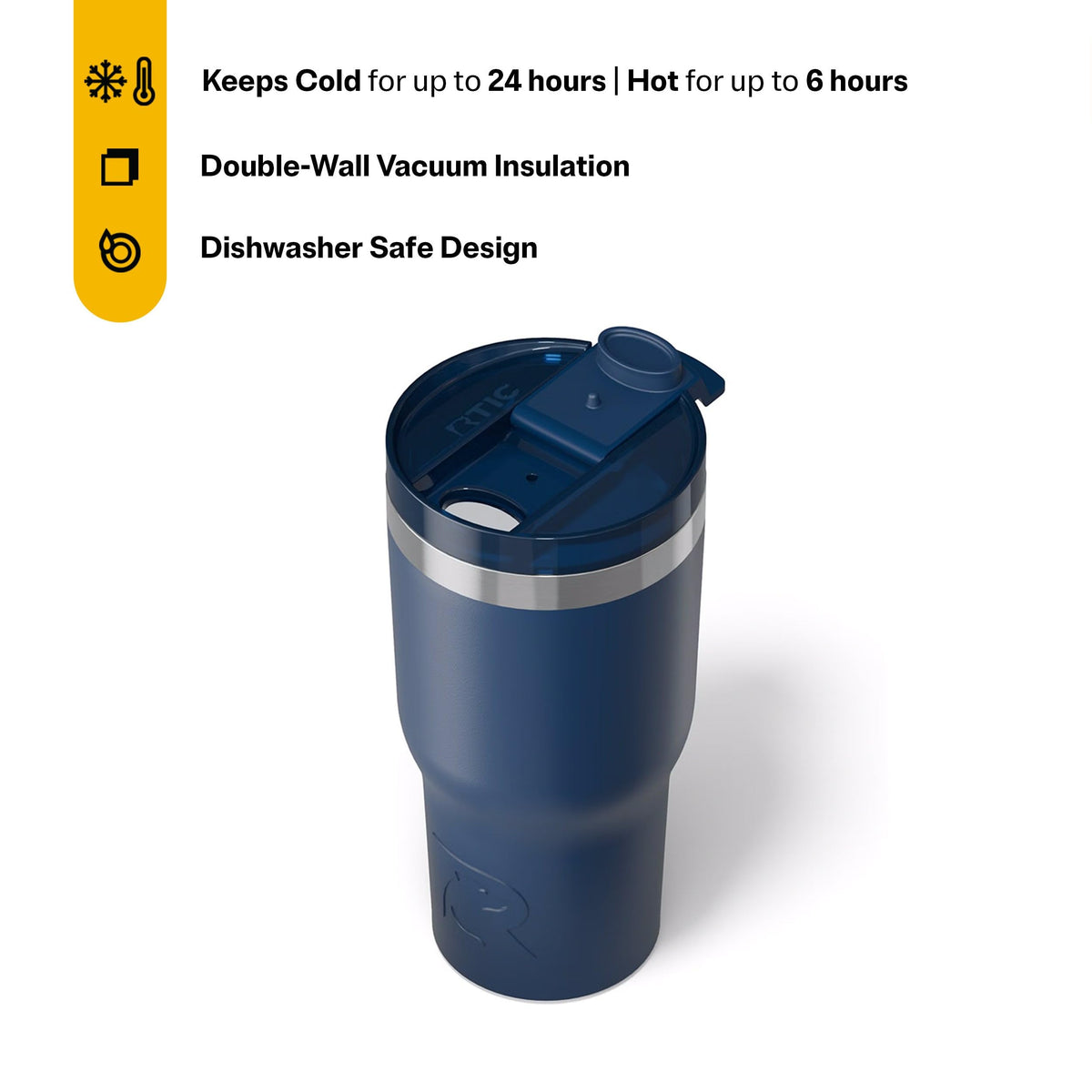 RTIC 20oz Essential Tumbler with Lid demonstrates double-wall insulation for temp control.