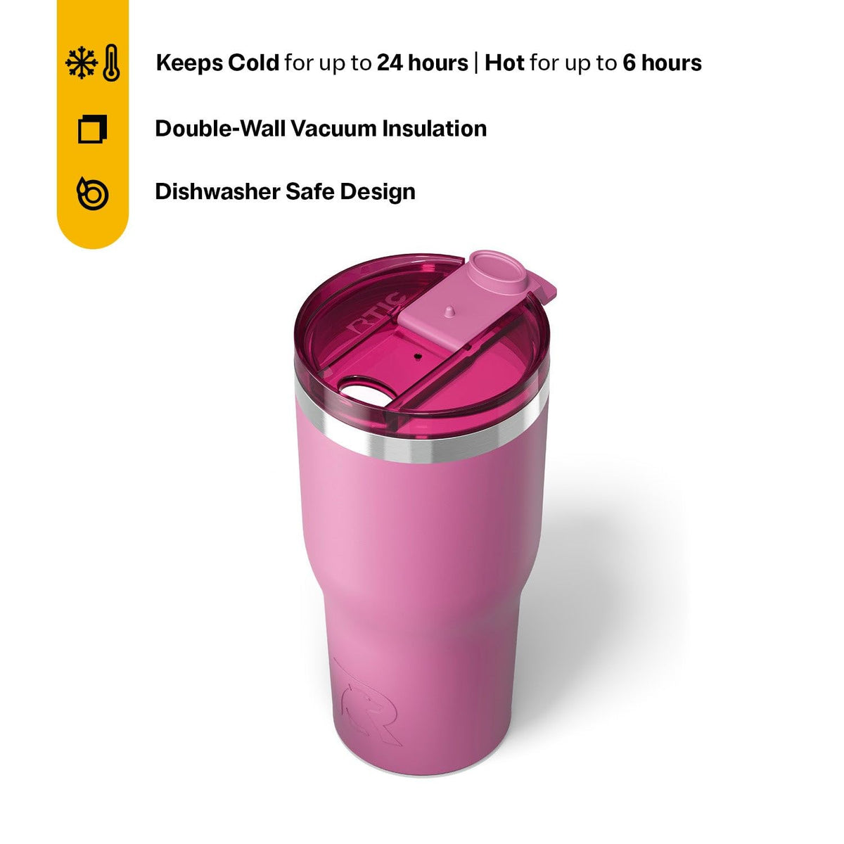 RTIC double-wall vacuum insulation keeps drinks cold up to 24 hours.