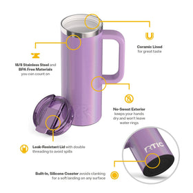 RTIC 20oz Road Trip Travel Mug with double-wall insulation keeps drinks hot or cold for hours