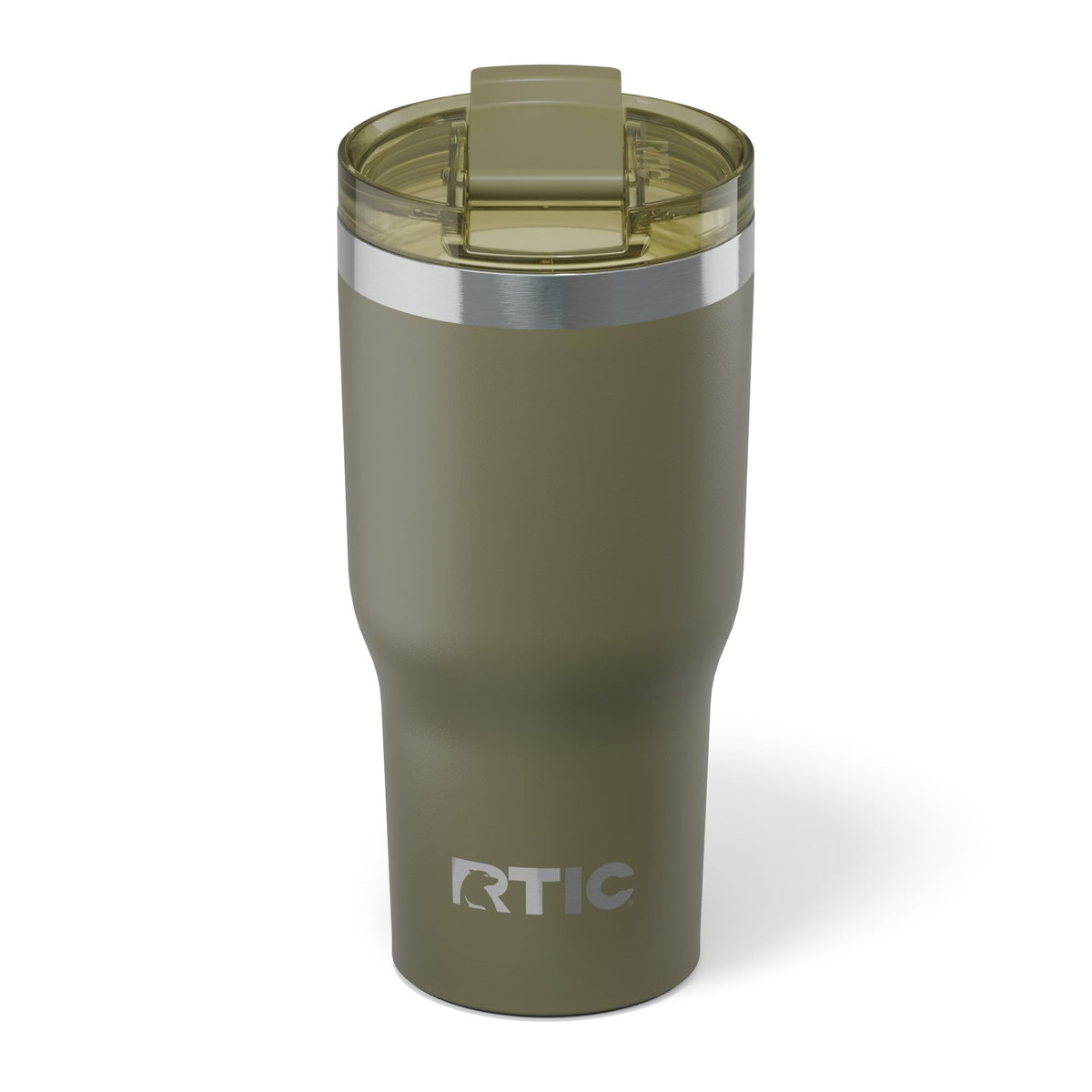 RTIC Essential Tumbler in olive with ceramic interior for a clean taste on the go.