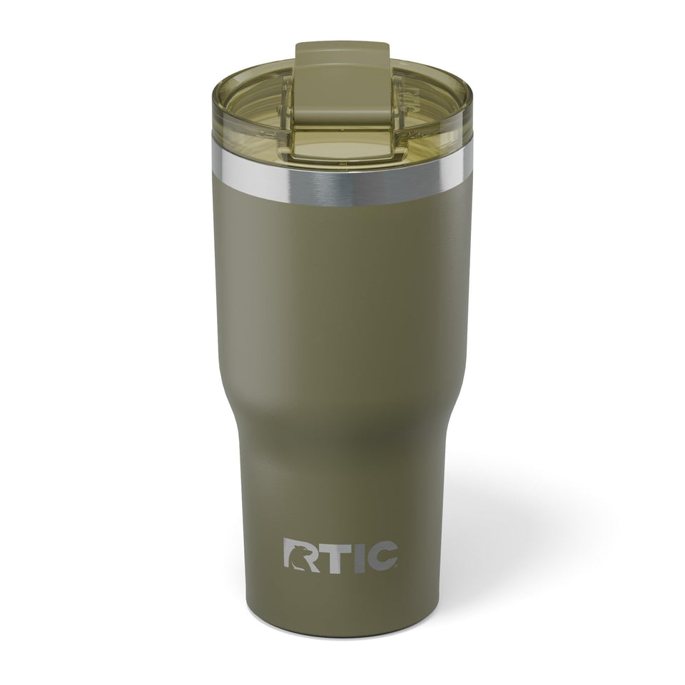 RTIC Essential Tumbler in olive with ceramic interior for a clean taste on the go.
