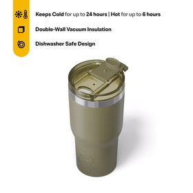 RTIC Essential Tumbler olive double-wall insulation keeps drinks cold for hours.