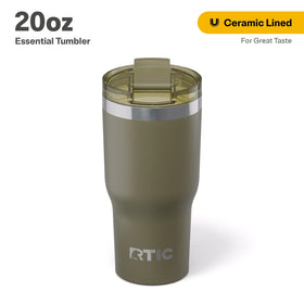 RTIC Essential Tumbler olive with leak-resistant lid keeps drinks secure during travel.
