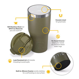 RTIC olive stainless steel construction offers durable, BPA-free performance.