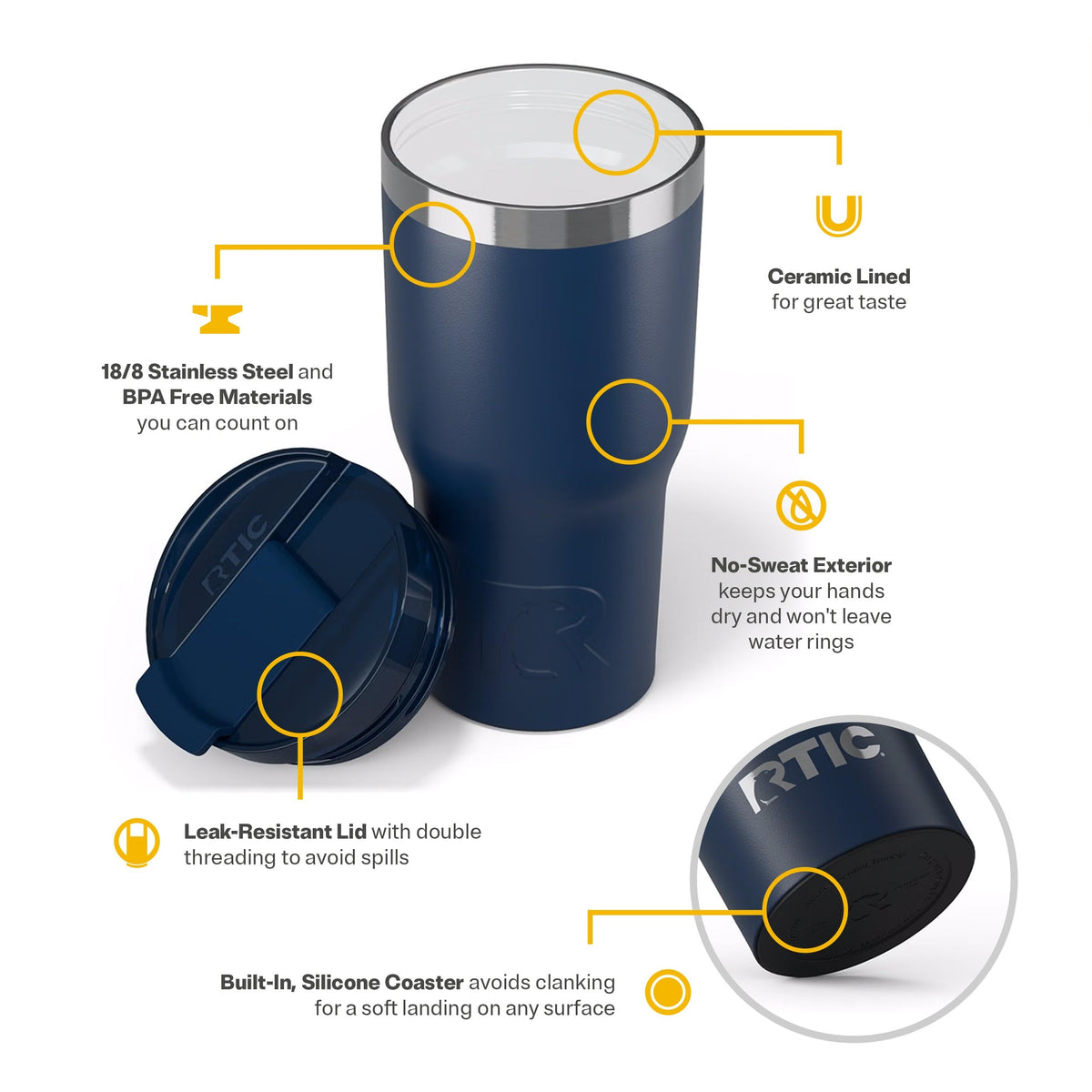 RTIC 20oz Essential Tumbler with Lid features leak-resistant lid for on-the-go sipping.