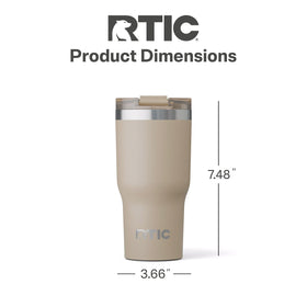 RTIC leak-resistant lid prevents spills during commutes and travel.