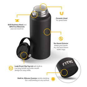 RTIC Outback Bottle stainless steel body withstands rugged outdoor use.