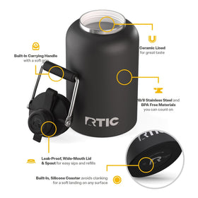 RTIC Outback Jug 18/8 stainless steel body built for outdoor use