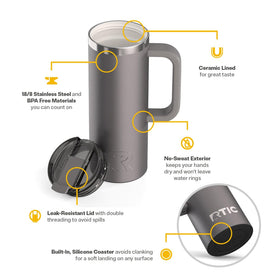 RTIC Road Trip Mug ceramic-lined interior preserves flavor without metallic taste