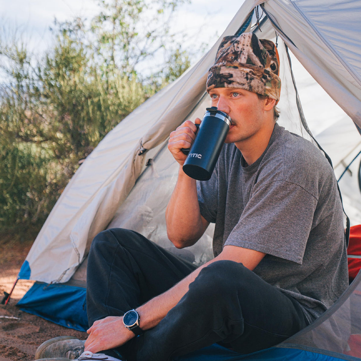 RTIC Road Trip Mug fits most cup holders for easy transport.