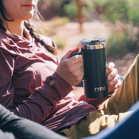 RTIC Road Trip Mug top-rack dishwasher-safe for quick cleanup.