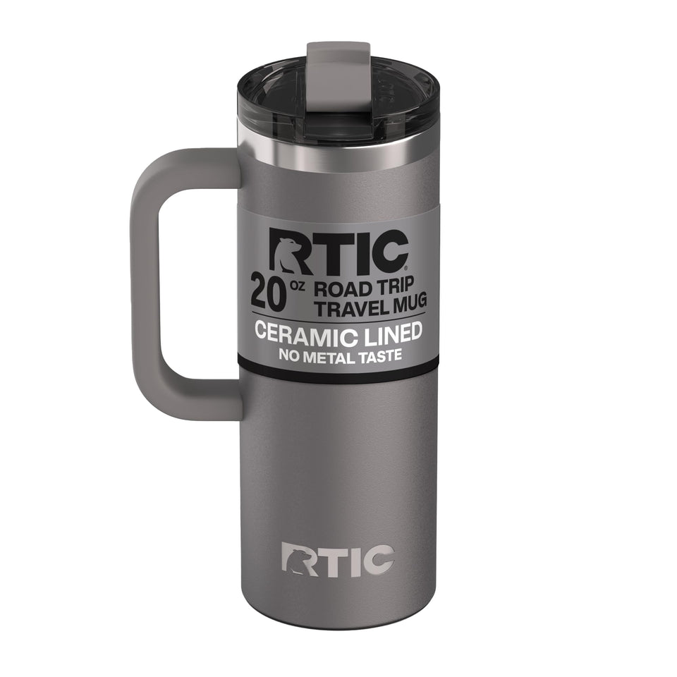 RTIC Road Trip Mug with graphite lid for leak-resistant on-the-go use