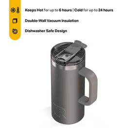 RTIC Road Trip Mug lid and handle provide secure grip during commutes