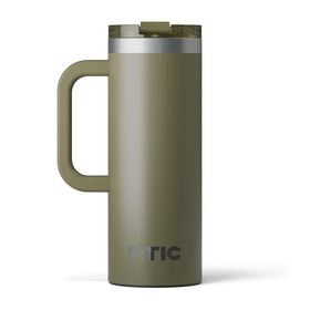 RTIC olive road trip mug with ceramic interior for pure flavor on the go.
