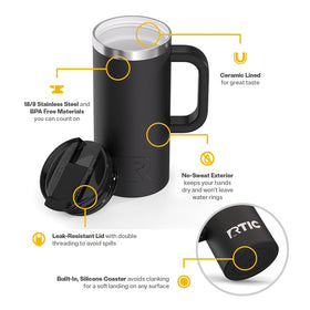 RTIC Road Trip Mug durable stainless steel construction for daily use.